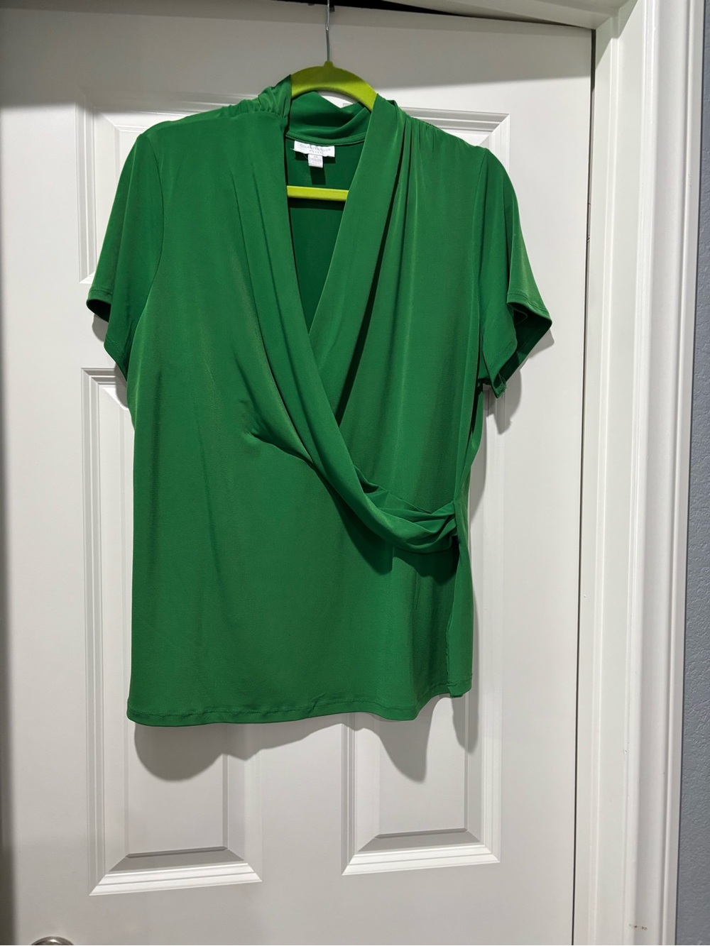 Charter Club Green Faux-Wrap Short Sleeve Blouse
